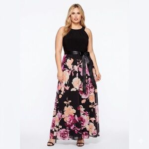 Laura Plus Floral Maxi Dress Satin Belt with Pockets Size 22